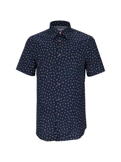 Paul Smith Men Short Sleeve Tailored Print Shirt In Blue