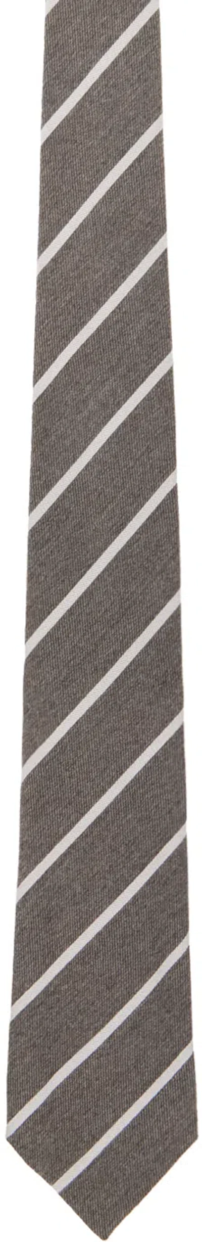 Paul Smith Gray & White Diagonal Stripe Tie In 73 Greys