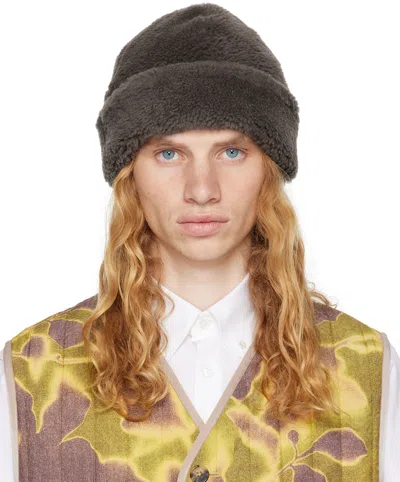 Paul Smith Gray Curly Shearling Beanie In 70