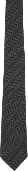 Paul Smith Gray Herringbone Tie In Black