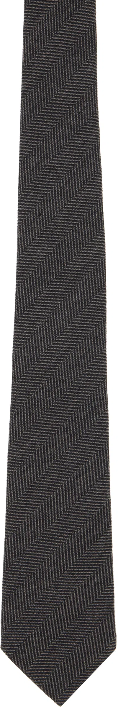 Paul Smith Gray Herringbone Tie In Black