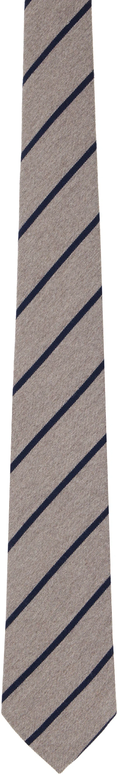 Paul Smith Gray Wool-silk Spaced Stripe Tie In 1 White