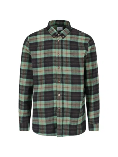 Paul Smith Green And Brown Check Cotton Shirt In Gray