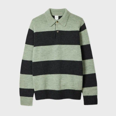 Paul Smith Green And Charcoal Block Stripe Polo Sweater