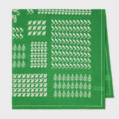 Paul Smith Green Contrast Motif 'bandana' Cotton Scarf