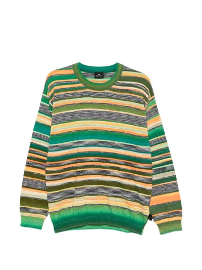 Paul Smith Striped Cotton Crew Neck Sweater In Multi