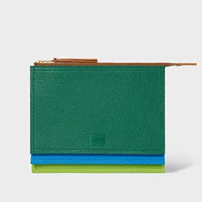 Paul Smith Green Leather Medium Concertina Zip Pouch