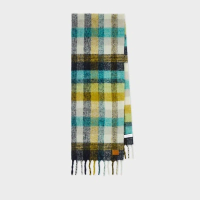 Paul Smith Green Merino Wool Check Scarf