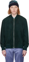 PAUL SMITH GREEN STAND COLLAR LEATHER JACKET