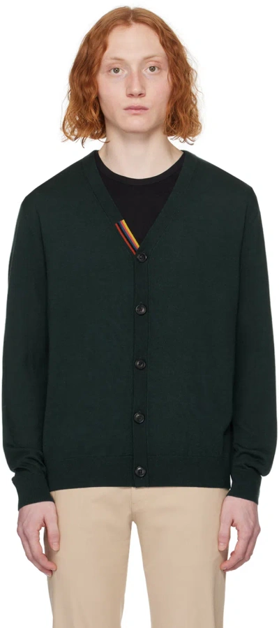 Paul Smith Green Striped Cardigan In 37 Greens