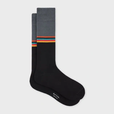 Paul Smith Grey And Black 'artist Stripe' Colourblock Socks