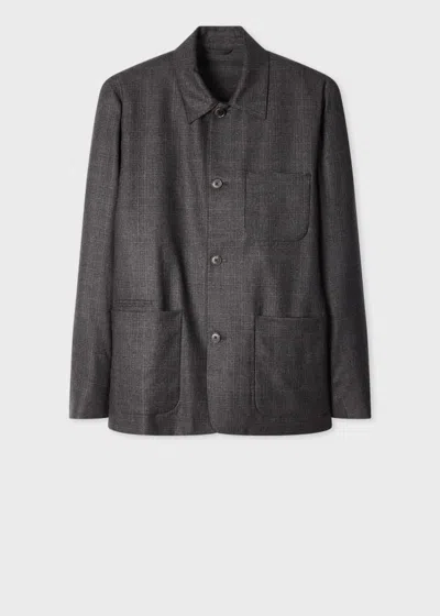 Paul Smith Grey And Brown Check Wool Work Jacket In Black