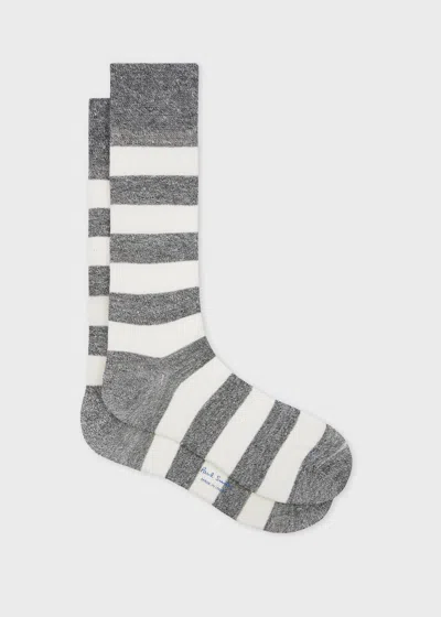 Paul Smith Grey And Ecru Marl Linen-blend Striped Socks Black In Gray