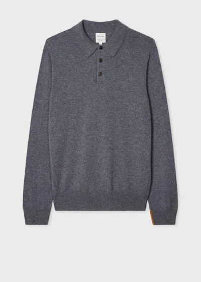 Paul Smith Grey Cashmere Long-sleeve Polo Shirt In Animal Print