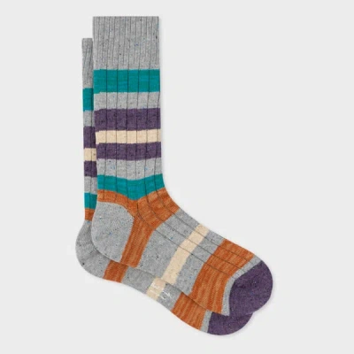 Paul Smith Ribbed Striped Cotton-blend Socks In Grey