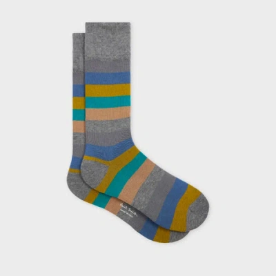 Paul Smith Grey Cotton-blend Multicolour Stripe Socks In Gray