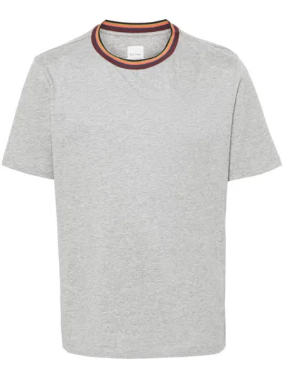 Paul Smith Stripe-trim Organic Cotton T-shirt In Grey