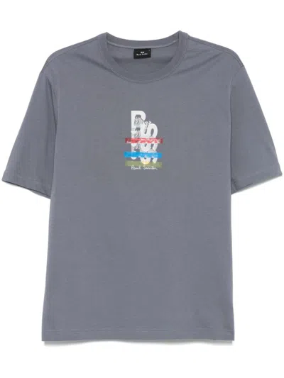 Paul Smith Grey Crewneck Logo Print T-shirt In Blue