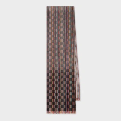 Paul Smith Grey 'signature Stripe' Basket Weave Wool-silk Scarf In Brown