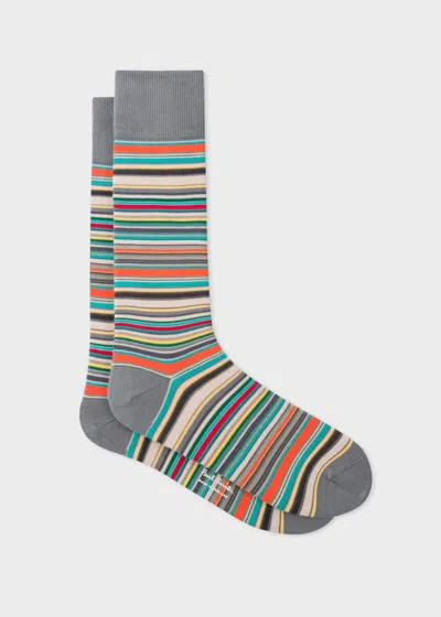 Paul Smith Striped Ribbed Cotton-blend Socks In Gray