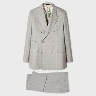 Paul Smith Grey Space-dye Check Wool Double-breasted Suit In Gray
