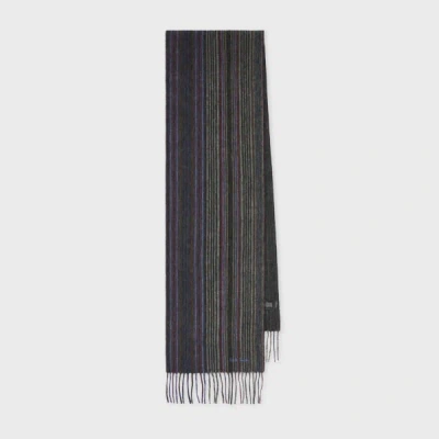 Paul Smith Grey Tonal Stripe Lambswool Scarf In Gray