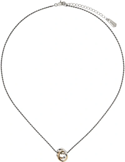 Paul Smith Gunmetal Double Ring Necklace In 82 Metallics