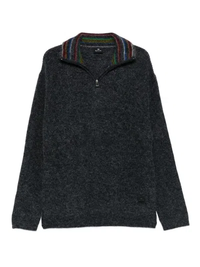 Paul Smith Half-zio Sweater In Black