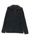Paul Smith Half-zip Charcoal Knit Sweatshirt With Striped Collar In Black