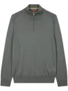 Paul Smith Slate Green Merino Wool Half-zip Sweater In Green