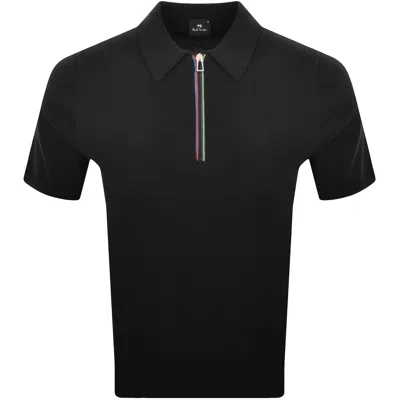 Paul Smith Half Zip Polo T Shirt Black