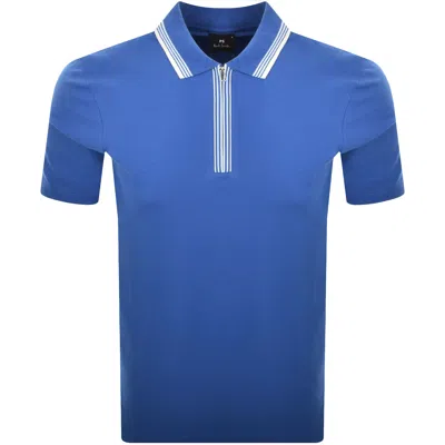 Paul Smith Half Zip Polo T Shirt Blue