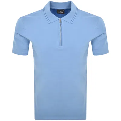 Paul Smith Half Zip Polo T Shirt Blue