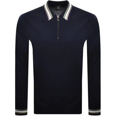 Paul Smith Half Zip Polo T Shirt Navy In Blue