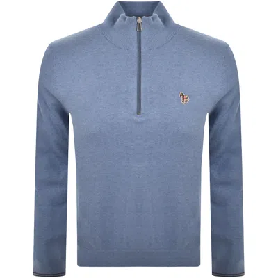Paul Smith Half Zip Zebra Logo Jumper Blue
