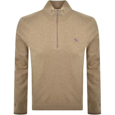 Paul Smith Half Zip Zebra Logo Jumper Brown In Green