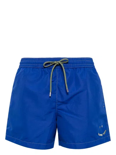 Paul Smith Happy Slim-fit Short-length Logo-embroidered Recycled Swim Shorts In Blue