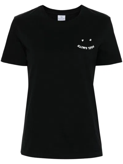 Paul Smith Happy Organic-cotton T-shirt In Black