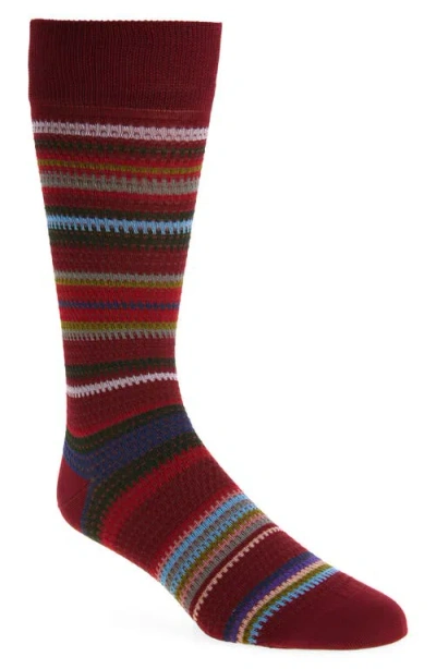 Paul Smith Harvey Stripe Cotton Blend Dress Socks In Burgundy