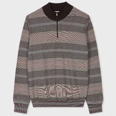Paul Smith Hazy Stripe Cotton And Wool-blend Zip-neck Sweater Multicolour