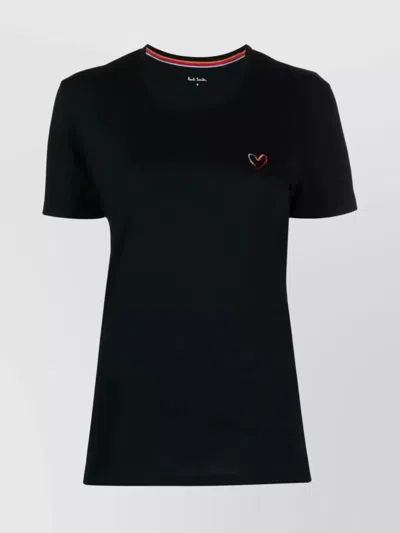 Paul Smith Heart-embroidered Crew Neck T-shirt With Jersey Texture In Black