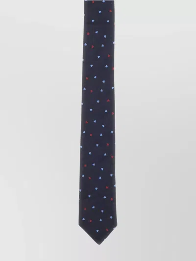 Paul Smith Heart Pattern Silk Tie With Slim Design In Blue