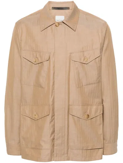 Paul Smith Herringbone-pattern Shirt Jacket In Brown
