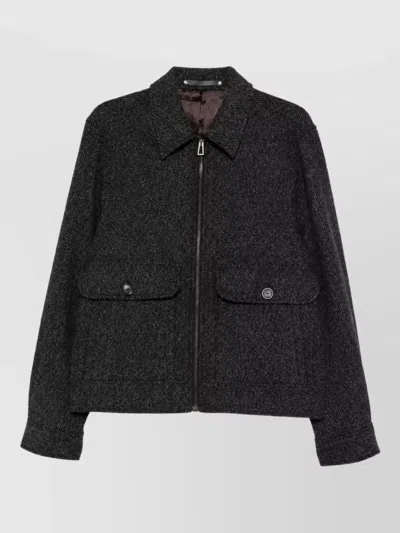 Paul Smith Herringbone Single-breasted Coat In Black