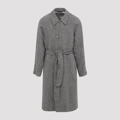 Paul Smith Light Brown Harris Tweed Herringbone Belted Coat In Gray