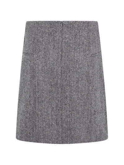 Paul Smith Herringbone-weave Wool Skirt In Gray