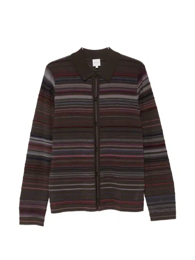 Paul Smith Horizontal Stripe Cardigan In Brown