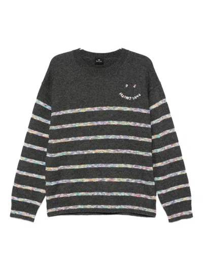 PAUL SMITH HORIZONTAL STRIPE KNIT SWEATER WITH EMBROIDERED DETAIL