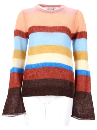 Paul Smith Horizontal Striped Knit Sweater With Flared Sleeves In Red