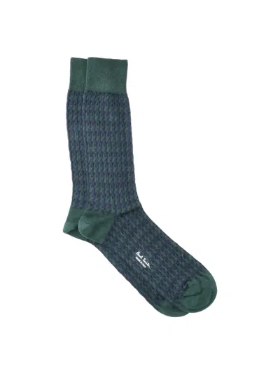 Paul Smith Houndstooth Crew Socks In Green
